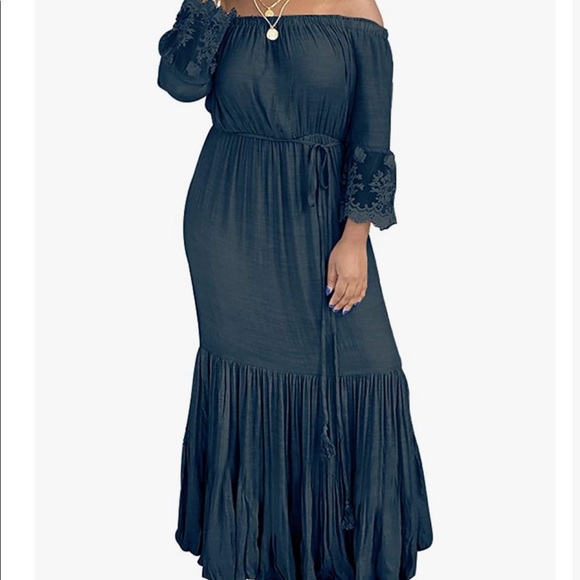 NWOT Boho Off-the-shoulder 3/4 Sleeve Maxi Dress - Picture 1 of 9